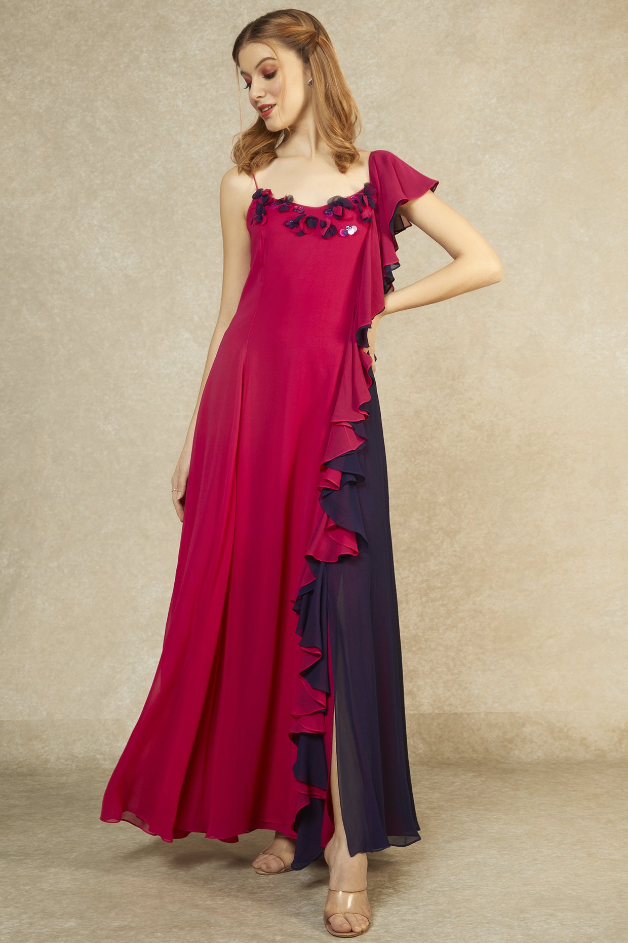 Red-lace-blue-satin-mandarin-collar-trailing-evening-gown -Chinese-bridal-wedding-qipao-dress-006… | Backless evening dress, Long blue  dress, Evening dresses elegant